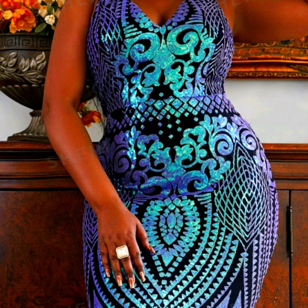Seomiscky Plus Size Floor Length Sequin Formal Dress